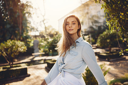 Beautiful female model at garden