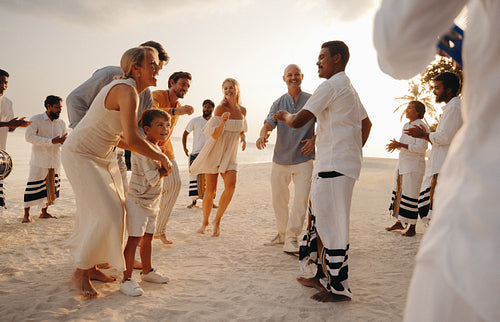 Family enjoying a tropical island vacation at a beach resort