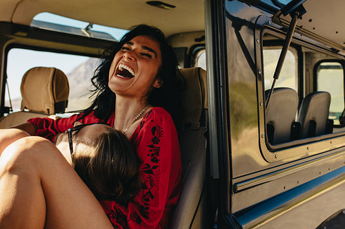 Couple having fun on road trip
