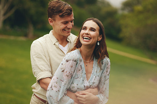 Romantic couple together at the park