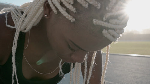Runner looking focused to race on the track