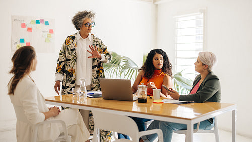 Diverse businesswomen having a discussion in a boardroom
