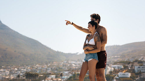 Tourist couple in romantic mood outdoors on a holiday