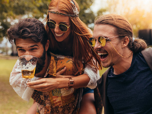 Cheerful people having fun at music festival