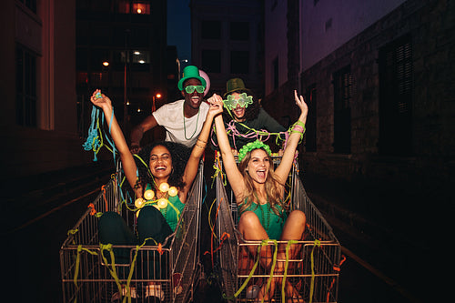 St.Patrick's day celebration on city street at night