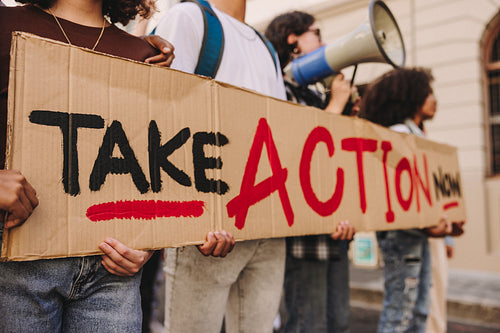 Young people protesting in the city