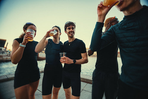 Beer and running come together by the waterfront after the workout