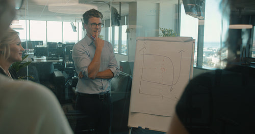 Businessman showing actual estimate business results