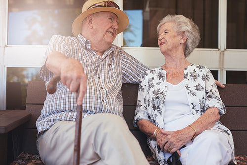Happy retired couple having a break