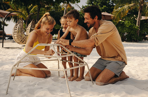 Luxury resort family activity supporting reef conservation