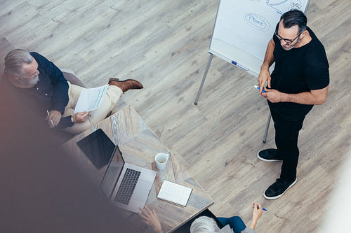 Mature businessman presenting his ideas to team
