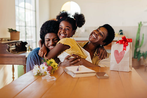 Brazilian family celebrating mother's day with love and gifts