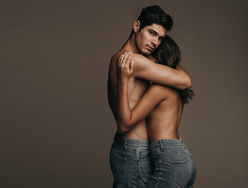 Sensual lovers embracing