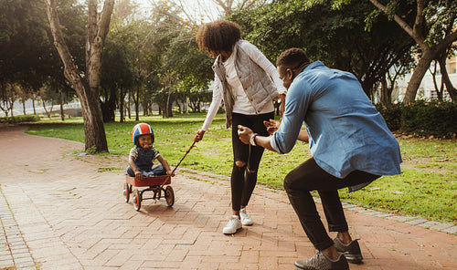 Young family on enjoying at park