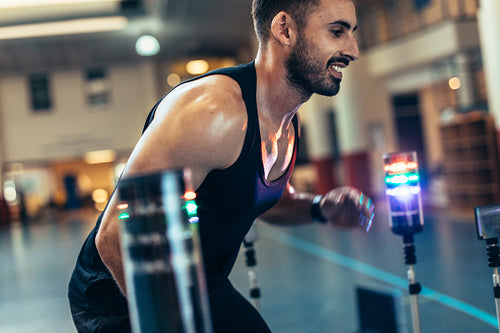 Athlete using a visual stimulus system for improving reaction time
