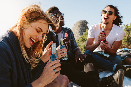 Group of friends partying on mountain top