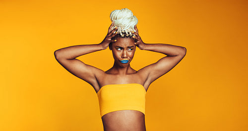 Portrait of african american woman making a funny face
