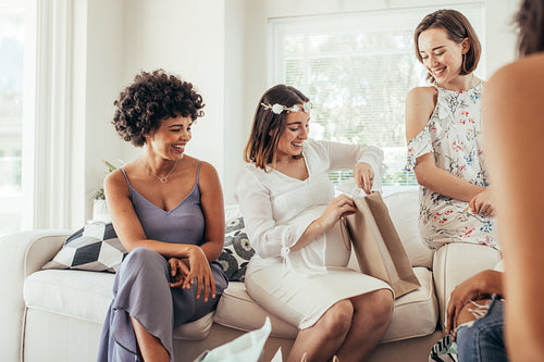Group of female friends at baby shower party