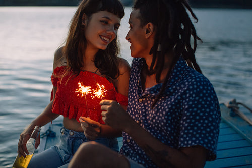 Affectionate young couple celebrating a moment during a vacation
