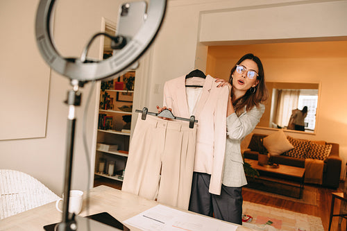 Fabric designer advertising her work on her social media channel