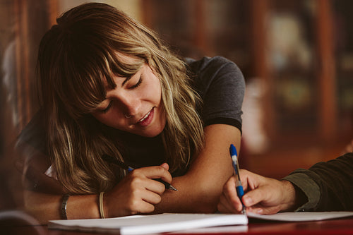 University students studying in classroom