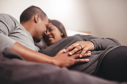 Romantic pregnant couple waiting for a child