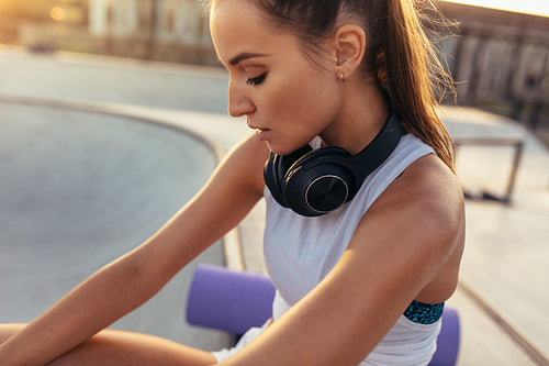 Woman resting after outdoor workout