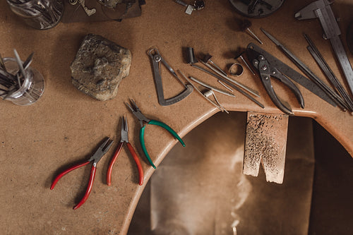 Goldsmith workbench with tools