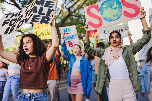 Young people standing up against climate change and global warming