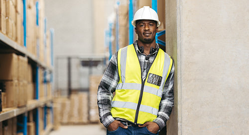 Warehouse voice picker looking at the camera