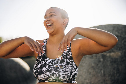 Woman relaxing after training session