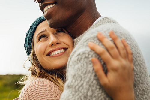 Woman embracing her boyfriend with love