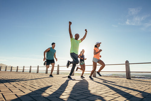 Young man winning the race