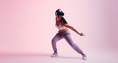 Woman having fun in the metaverse