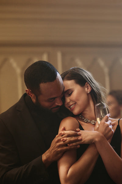 Beautiful young couple dancing at a gala party