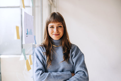 Portrait of a young businesswoman looking at the camera in an office