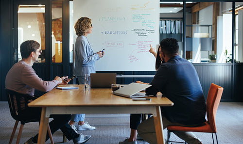 Business people having a discussion during a presentation