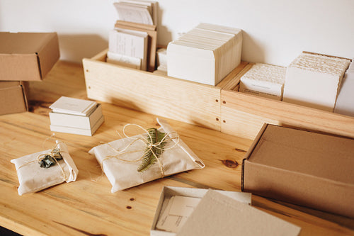 Wrapped jewelry packs ready for shipment