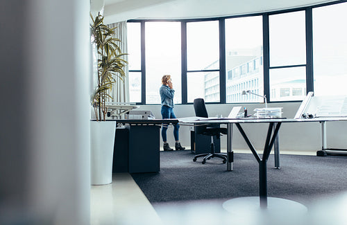 Businesswoman standing and talking on phone
