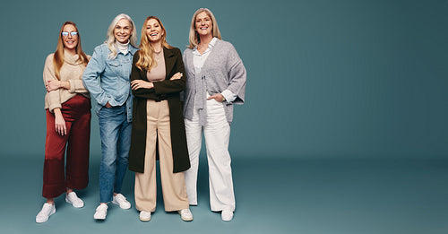Group of mature women smiling in a studio