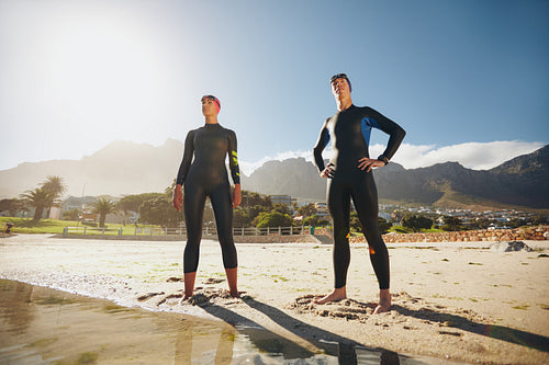 Two athletes ready for triathlon