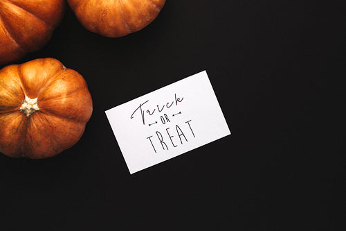 Halloween flat lay on black background