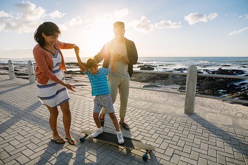 Family on a day out near the sea