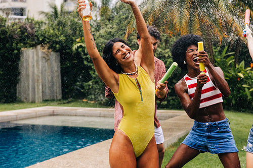 Friends enjoy a pool party