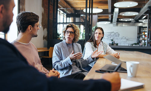 Business people having a discussion over a project in an office