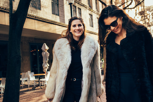 Female friends with shopping bags on a winter day