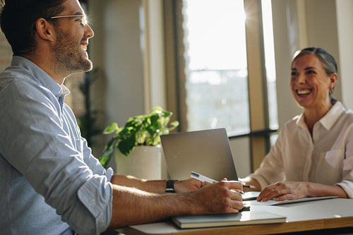 Smiling business people during a meeting in office