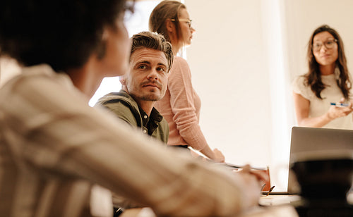 Young man during business meeting