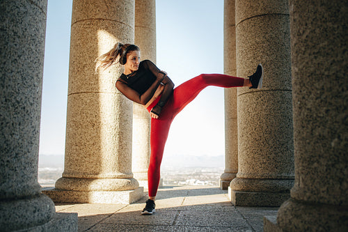 Woman doing fitness training outdoors