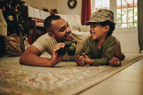 Father and son bonding at Christmas